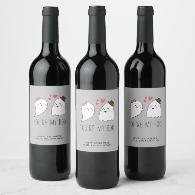 You're my Boo Halloween Kawaii Ghost Cute Simple Wine Label (Bottles)