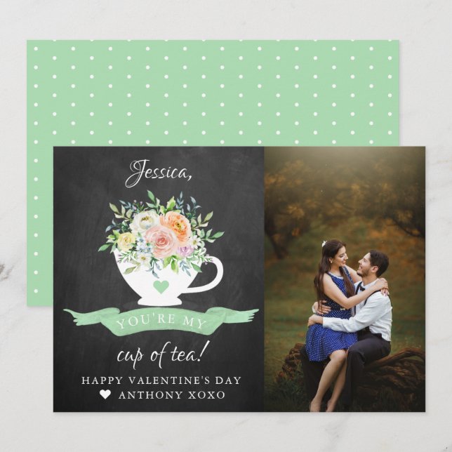 You're My Cup Of Tea Cute Valentine's Day Photo Holiday Card (Front/Back)