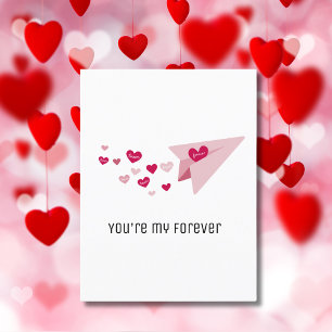 You're My Forever, Cute Pink Aeroplane & Hearts Holiday Postcard