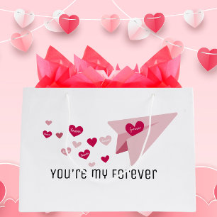 You're My Forever, Cute Pink Aeroplane & Hearts  Large Gift Bag