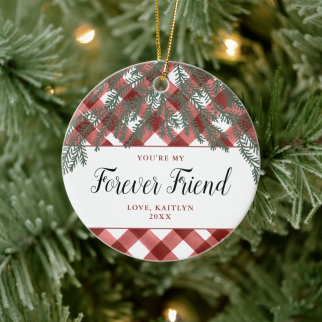 You're My Forever Friend Personalised Chequered Ceramic Ornament (Tree)