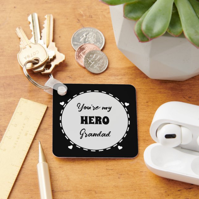 You're my hero Grandad add photo black Key Ring (Desk)