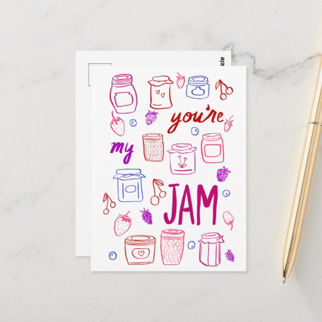 YOURE MY JAM Cute Jars Illustration Valentine Love Postcard (Front/Back In Situ)
