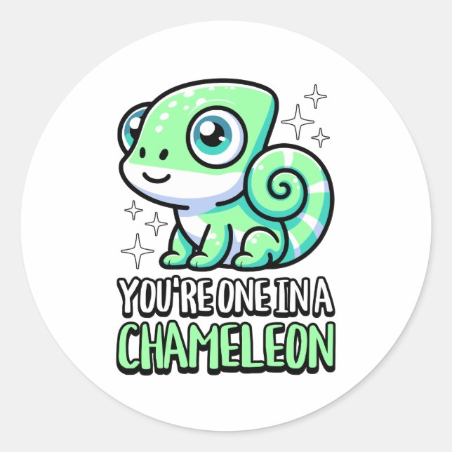 You're One In A Chameleon! Cute Chameleon Pun Classic Round Sticker (Front)