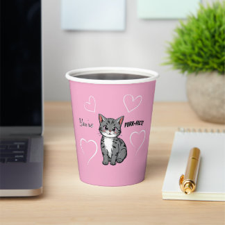 You're Purr-fect Animated Cat and Hearts Pink Paper Cups