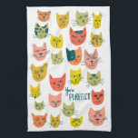 You're Purrfect! Colourful Cute Cats Blue Tea Towel<br><div class="desc">Decorate your kitchen with this cute towel. Makes a great housewarming or anniversary gift! 
You can customise it and add text too.
Check my shop for lots more colours and patterns plus matching kitchen stuff!</div>