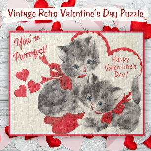 You're Purrrfect Vintage Valentine's Day Kittens Jigsaw Puzzle