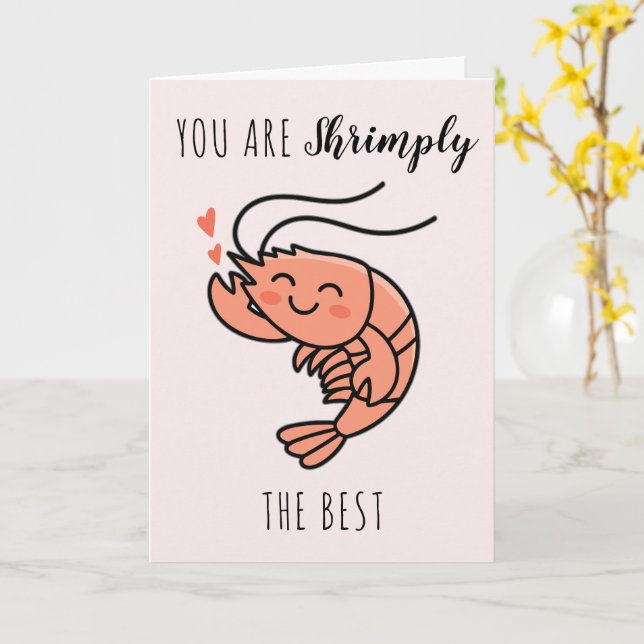 You're Shrimply The Best Cute Kids Valentine's Day Card (Yellow Flower)
