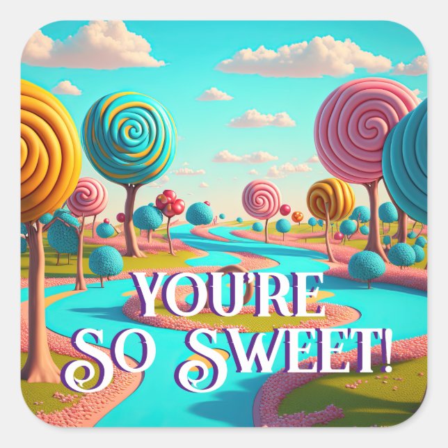 You're So Sweet Candy Lane Lollipop Gum Drop Trees Square Sticker (Front)
