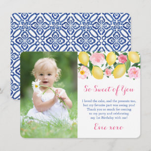 You're So Sweet Positano Lemons Pink Party Photo Thank You Card
