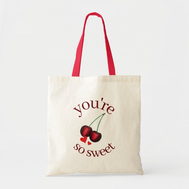 You're So Sweet Ripe Red Cherry Cherries Fruit Tote Bag (Front)