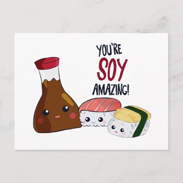 You're Soy Amazing Kawaii Sushi Hi & Hello Cute Postcard (Front)