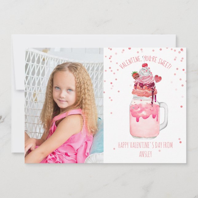 You're Sweet Candy Milkshake Classroom Valentine Card (Front)