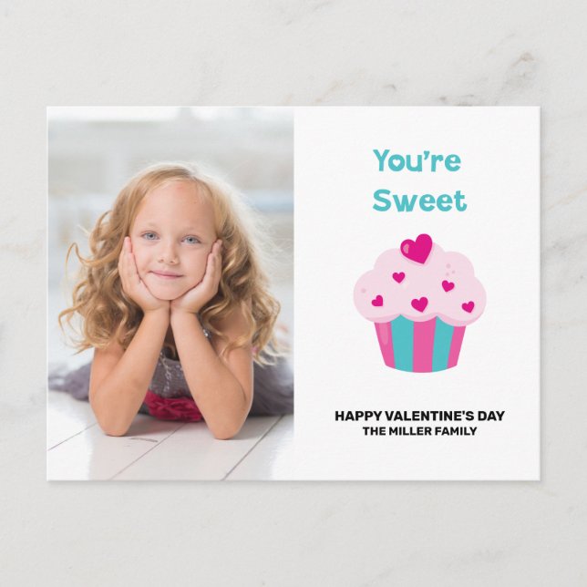 You're Sweet Photo Cupcake Heart Holiday Postcard (Front)