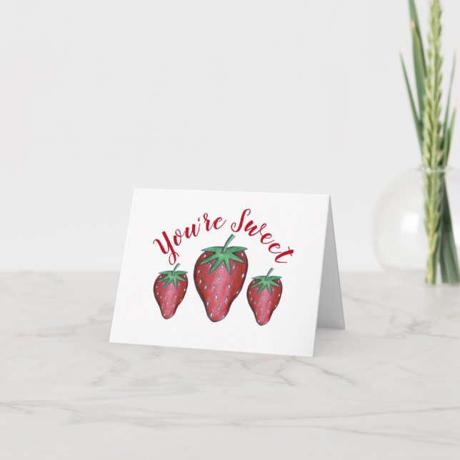 You're Sweet Pink Red Strawberry Fruit Thank You Card (Front)