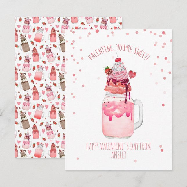 You're Sweet Valentine Candy Love Milkshake Postcard (Front/Back)