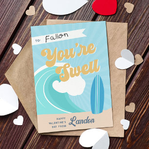 You're Swell Surfer Classroom Valentines Day Card