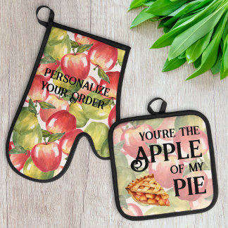 You're the Apple of My Pie Watercolor Apples Oven Mitt & Pot Holder Set