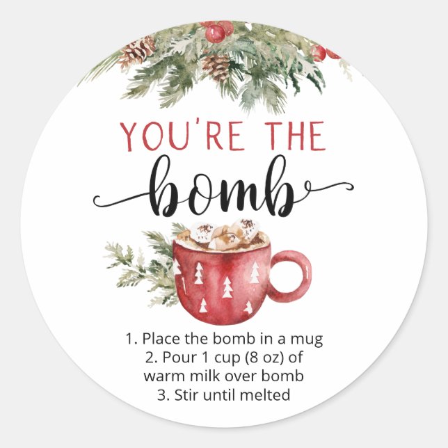 You're the bomb hot chocolate cocoa classic round sticker (Front)