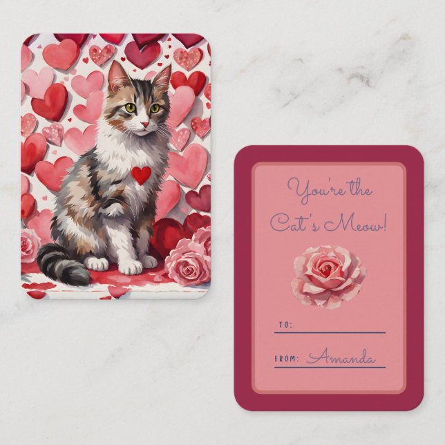 'You're The Cat's Meow' Tabby Classroom Valentine Card (Front/Back)