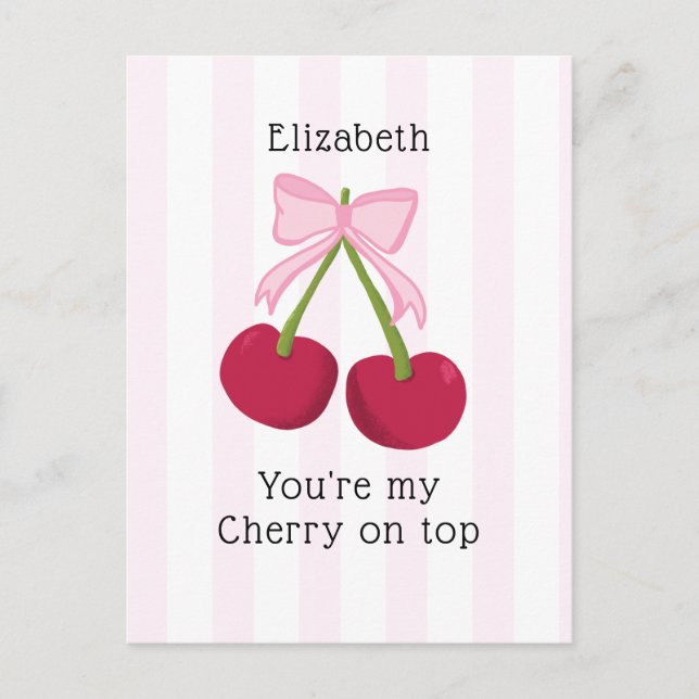 You're the Cherry on Top Coquette Stripes Pink Postcard (Front)