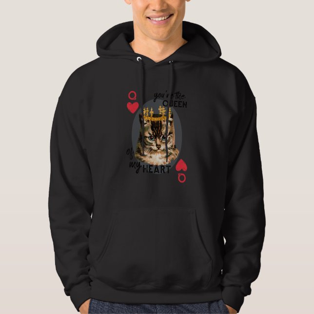 You're The Queen Of My Heart  Red Heart Cat Mum Cr Hoodie (Front)