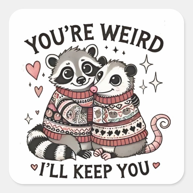 You're Weird I'll Keep You Valentine Day Racoon  Square Sticker (Front)