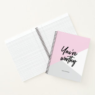 You're Worthy Pink Chic Personalised Motivational Notebook