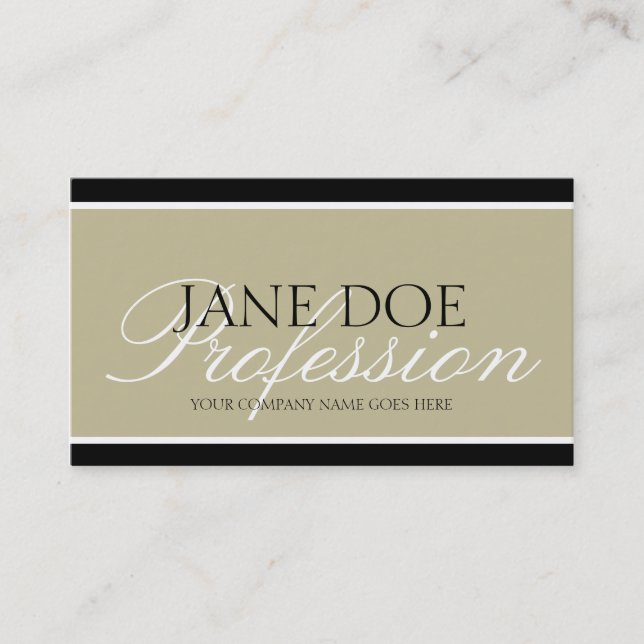 YourJobTitle Tan/White Script/Black Borders Business Card (Front)