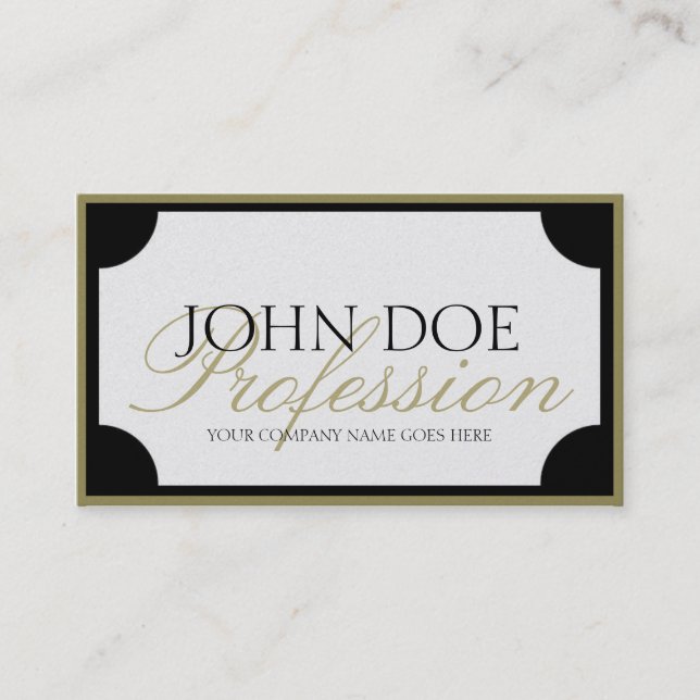 YourJobTitle W/B Gold Border/Customisable Script Business Card (Front)