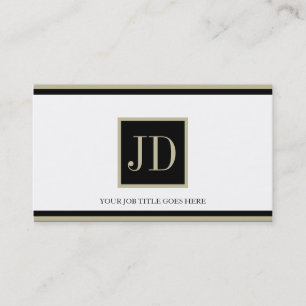YourJobTitle White Blk/Tan Square Monogram Plaque Business Card
