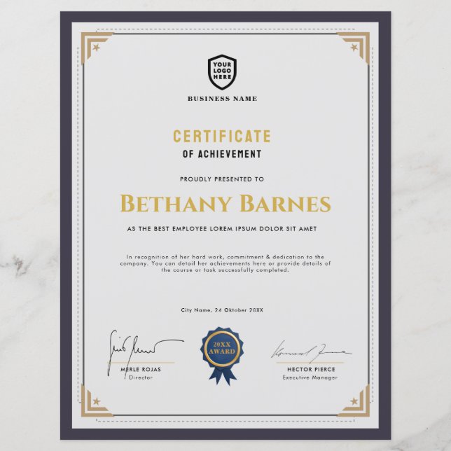 YourLogo Business | Multipurpose Certificate Award (Front)