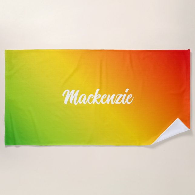YourName in White Text on Tropical Coloured Beach Towel (Front)