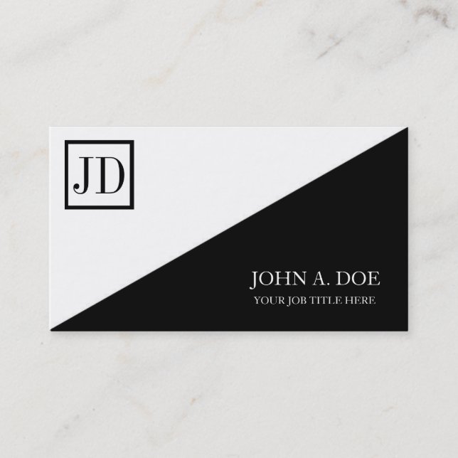 YourProfession Square Monogram Black White Business Card (Front)