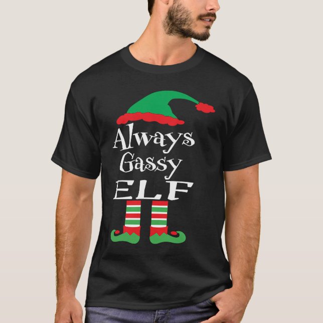 Youth Always Gassy Elf  Family Christmas Matching T-Shirt (Front)