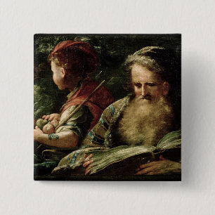 Youth and Age (oil on panel) 15 Cm Square Badge