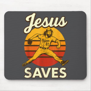Youth Boy Baseball Jesus Saves Christian Baseball Mouse Pad