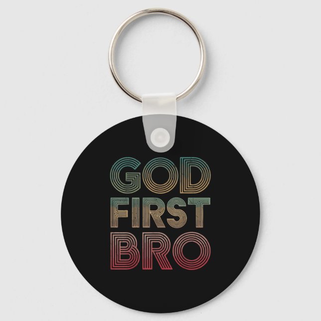 Youth Boy God First Bro Funny Christian God Brothe Key Ring (Front)