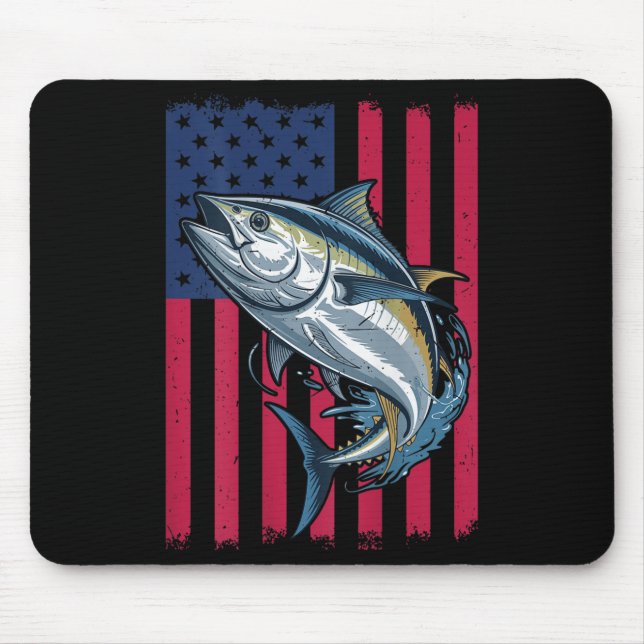 Youth Boys Deep Sea Fishing American Flag Bluefin  Mouse Pad (Front)