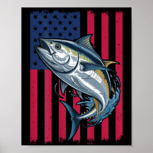 Youth Boys Deep Sea Fishing American Flag Bluefin  Poster