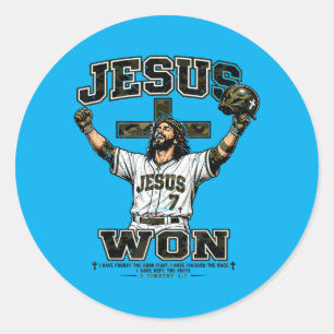 Youth Camo Christian Baseball Jesus Won Baseball Classic Round Sticker