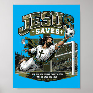 Youth Camo Christian Soccer Jesus Saves Religious Poster