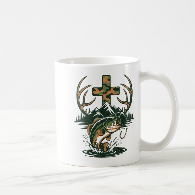 Youth Camo Faith Hunting Fishing Cross Fisherman C Coffee Mug (Right)
