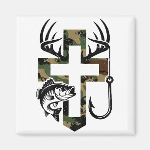Youth Camo Faith Hunting Fishing Cross Hook Christ Magnet
