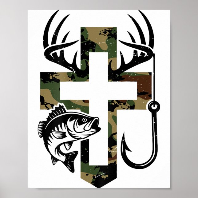 Youth Camo Faith Hunting Fishing Cross Hook Christ Poster (Front)