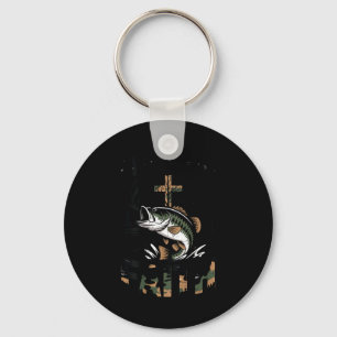 Youth camo fishing christian fish with faith key ring