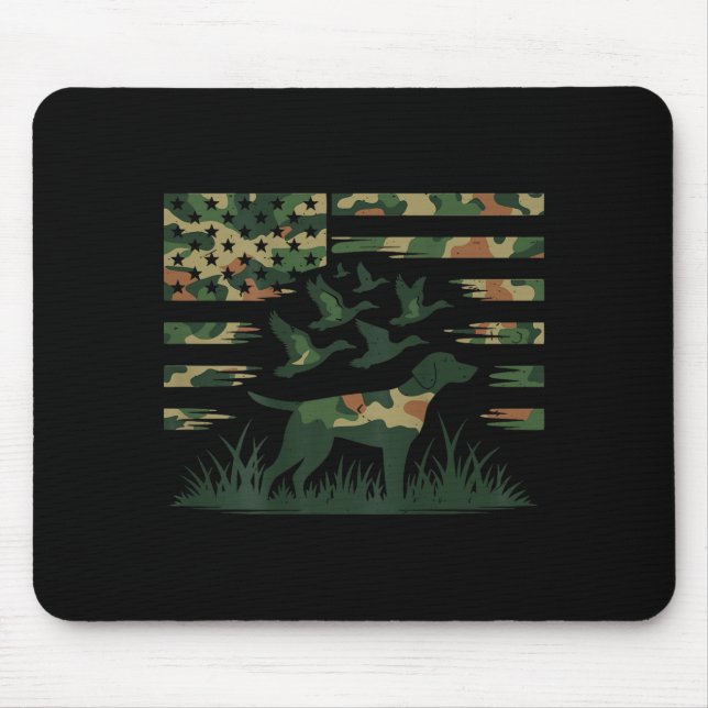 Youth Camo Mallard Duck Hunting Dog Camouflage Ame Mouse Pad (Front)