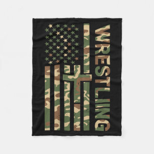 Youth Camo Wrestling American Flag Us Patriotic Bo Fleece Blanket