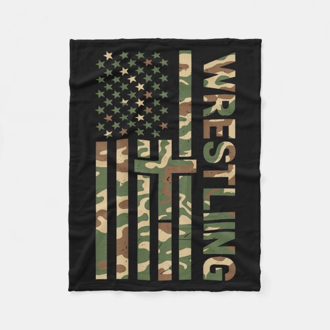 Youth Camo Wrestling American Flag Us Patriotic Bo Fleece Blanket (Front)
