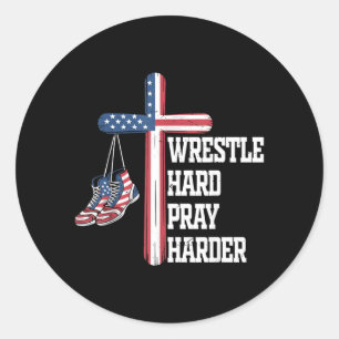 Youth Christian Wrestling Wrestle Hard Pray Harder Classic Round Sticker
